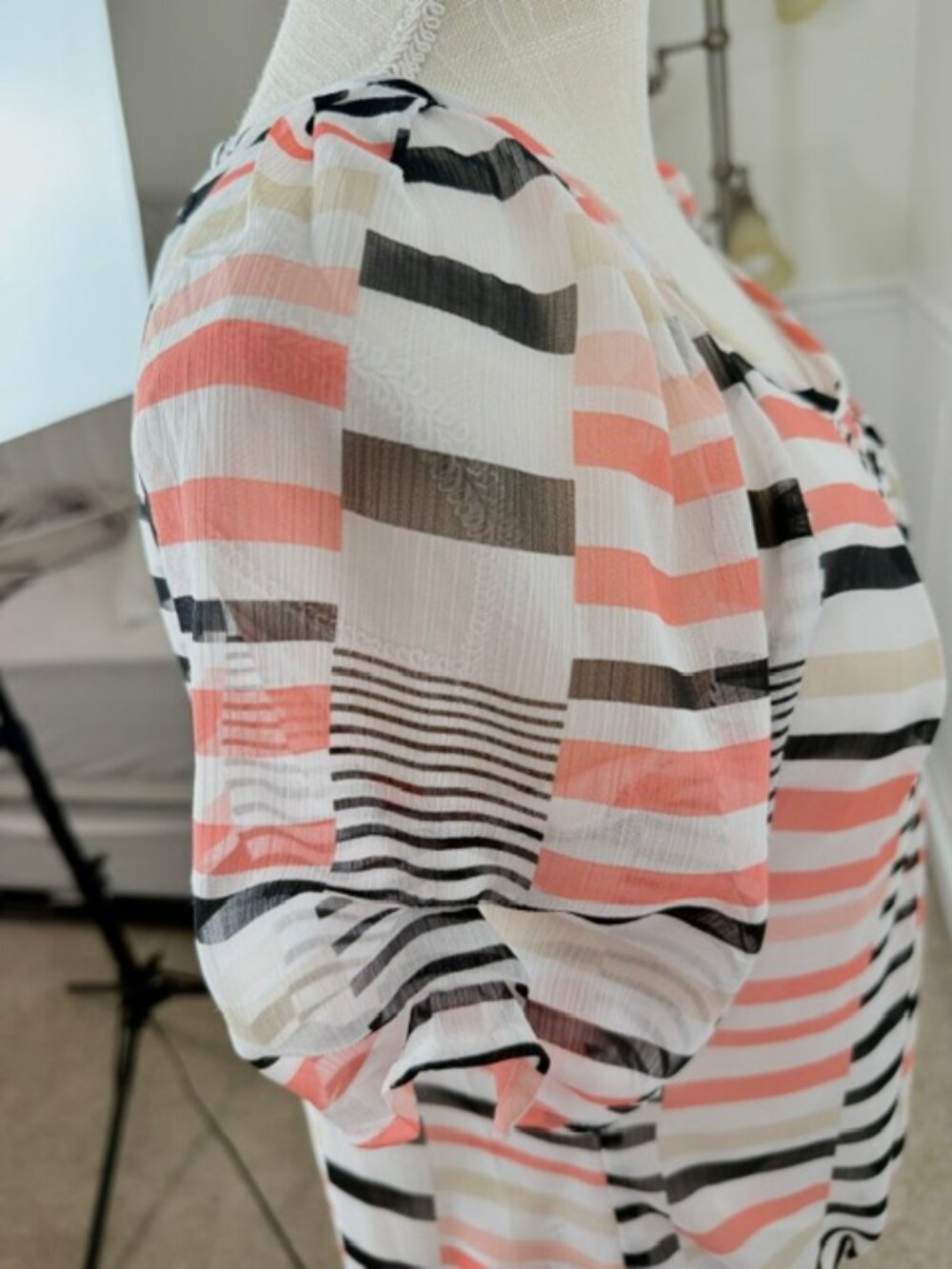 Sarah Michelle Striped Sheer Blouse with Elastic Hem - Picture 4 of 8